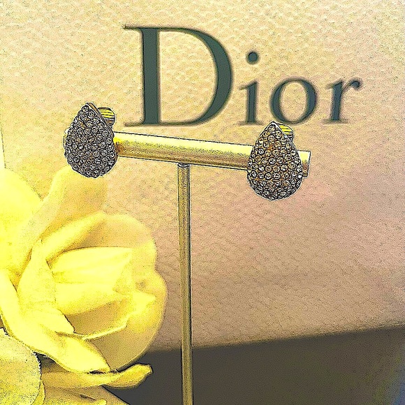 VTG Dior Gold and Pave Teardrop Earrings - Picture 4 of 7